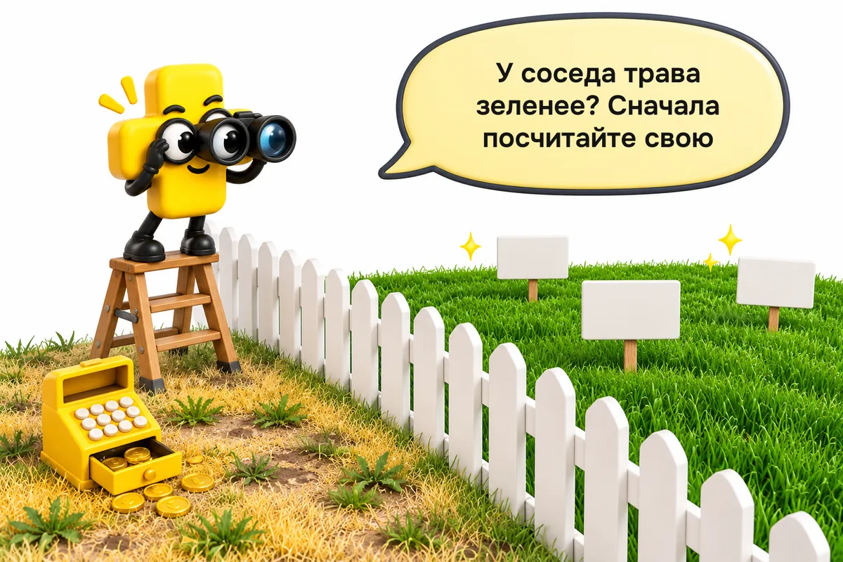 Плюсомер с биноклем заглядывает через забор к соседу, а своя касса стоит нетронутой
